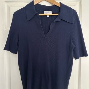 & Other Stories Ribbed Knit Short Sleeve Polo Shirt